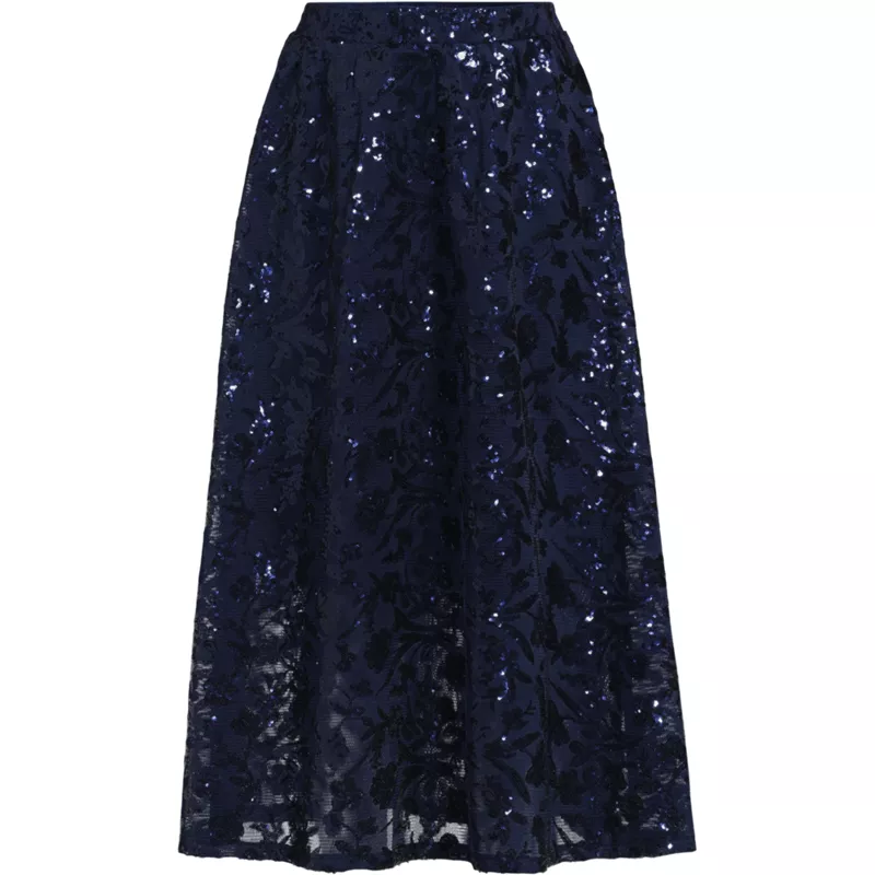 Women's Sequin Lace Mid Rise Midi Skirt, Front