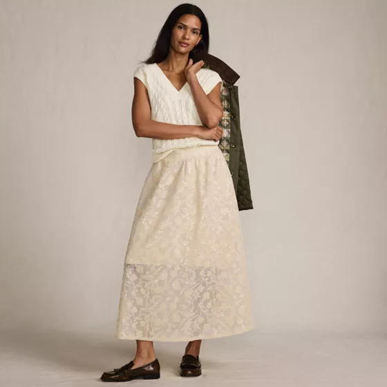 Women's Sequin Lace Mid Rise Midi Skirt - primary
