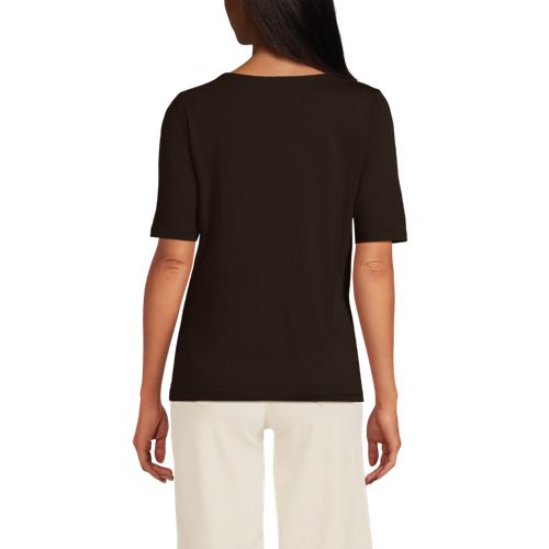  Lands' End Supima® T-shirt Mit U-boot-ausschnitt Und Geknöpfter Schulter, Damen, Größe:48-50 Plus, Braun, Baumwolle, By Lands' End 