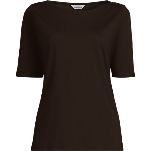  Lands' End Supima® T-shirt Mit U-boot-ausschnitt Und Geknöpfter Schulter, Damen, Größe:48-50 Plus, Braun, Baumwolle, By Lands' End 