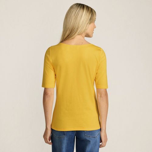  Lands' End Supima® T-shirt Mit U-boot-ausschnitt Und Geknöpfter Schulter, Damen, Größe:l Petite, Gelb, Baumwolle, By Lands' End 