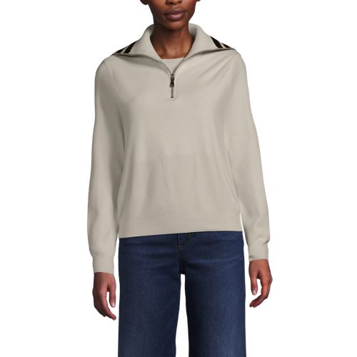  Lands' End Feinstrick-pullover Mit Reißverschluss, Damen, Größe:32-34 Regular, Weiß, Polyester/viskose/polyester-mischung, By Lands' End 