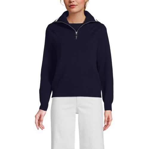  Lands' End Feinstrick-pullover Mit Reißverschluss, Damen, Größe:32-34 Regular, Blau, Polyester/viskose/polyester-mischung, By Lands' End 