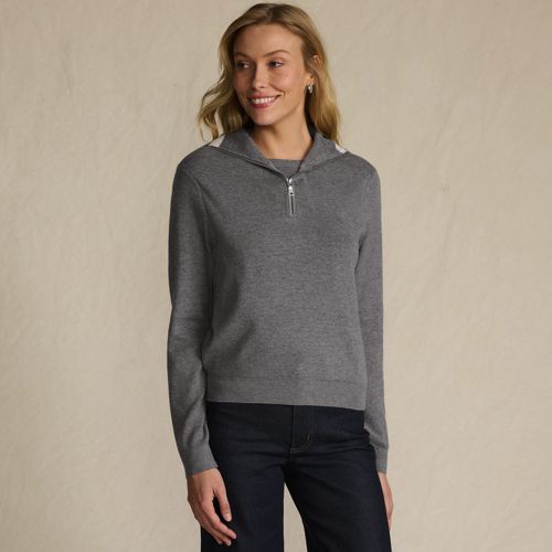  Lands' End Feinstrick-pullover Mit Reißverschluss, Damen, Größe:32-34 Regular, Grau, Polyester/viskose/polyester-mischung, By Lands' End 