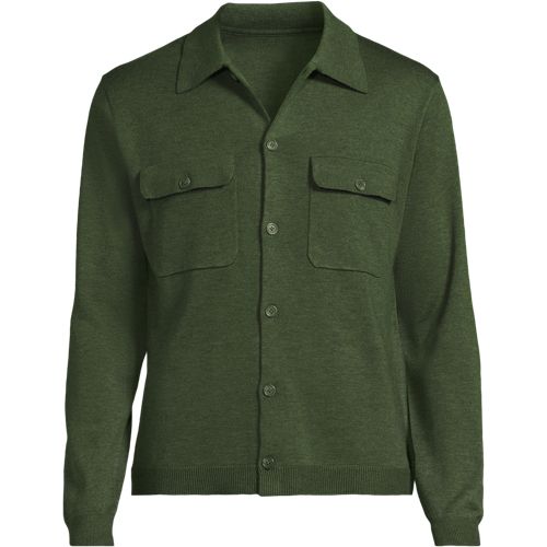  Lands' End Jersey-sweaterjacke Mit Brusttaschen, Herren, Größe:44-46 Regular, Grün, Wolle/polyester/polyacryl, By Lands' End 