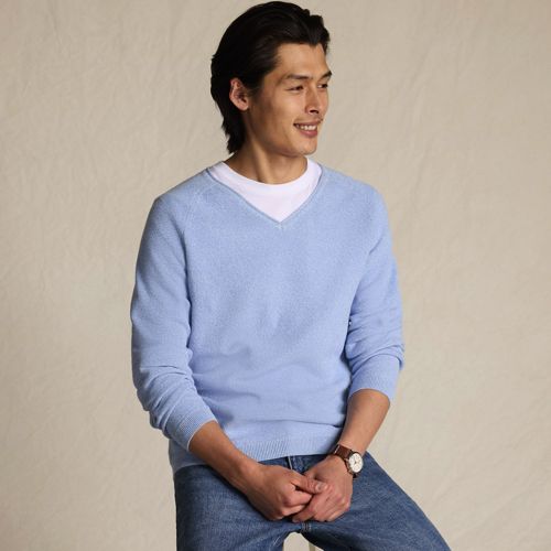 Cotton Twist V-neck Jumper, Men, size: XL, regular, Blue, by Lands' End