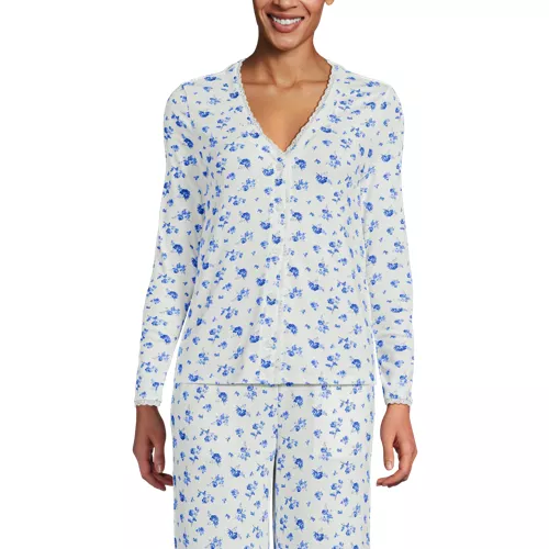 Women's Pointelle Long Sleeve Sleep Cardigan, Front