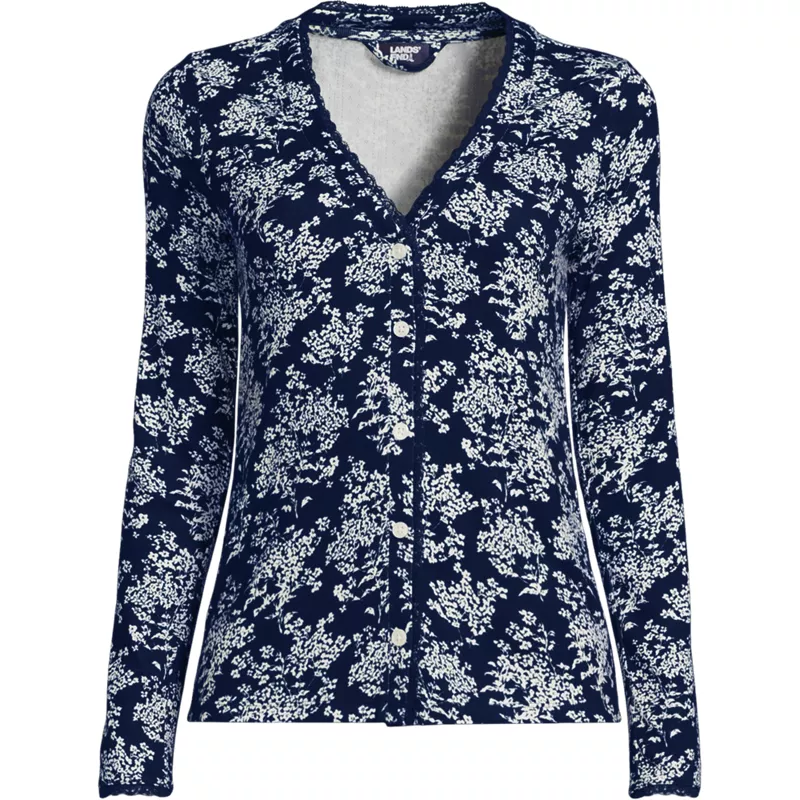 Women's Pointelle Long Sleeve Sleep Cardigan, Front