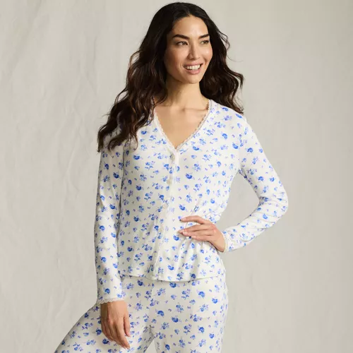 Women's Pointelle Long Sleeve Sleep Cardigan, Front