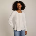 Women's Lightweight Jersey Lace Mix Long Sleeve Pintuck Top