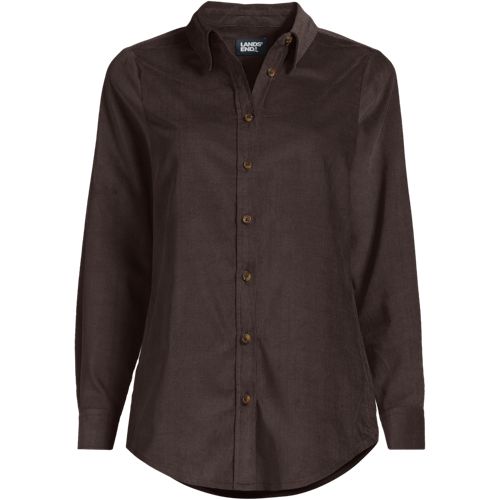 Long Sleeve Cord Shirt, Women, size: L, petite, Brown, Cotton, by Lands' End