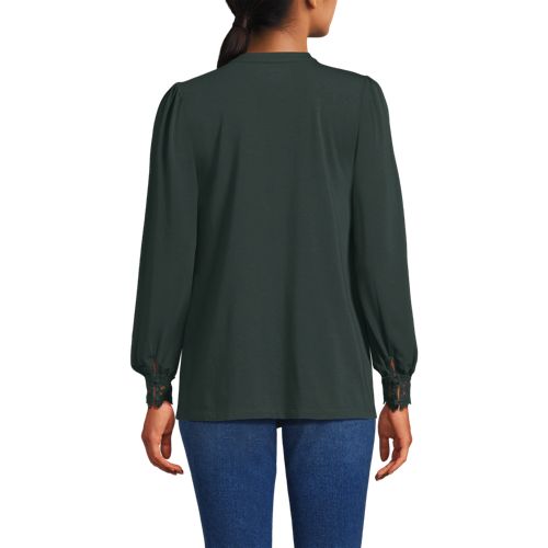 Women's Lightweight Jersey Long Sleeve Button Front Pintuck Top - image 3