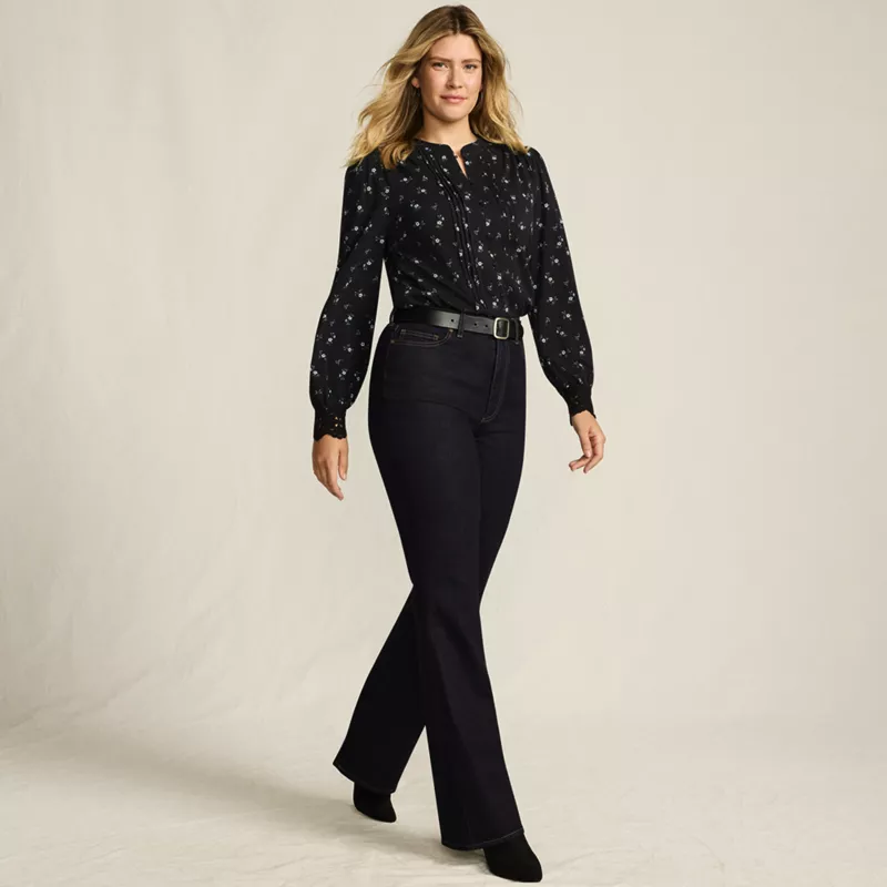 Women's Lightweight Jersey Long Sleeve Button Front Pintuck Top, alternative image