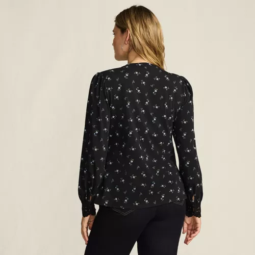 Women's Lightweight Jersey Long Sleeve Button Front Pintuck Top, Back