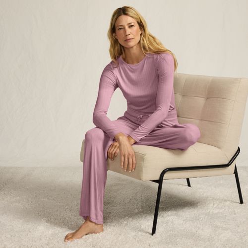 Lightweight Ribbed Knit Pyjama Set, Women, size: 20, regular, Pink, by Lands' End