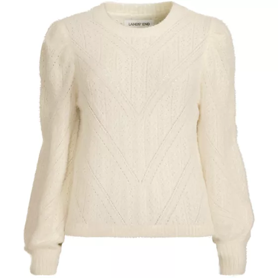Women's Eyelash Fuzzy Pointelle Puff Sleeve Sweater - primary