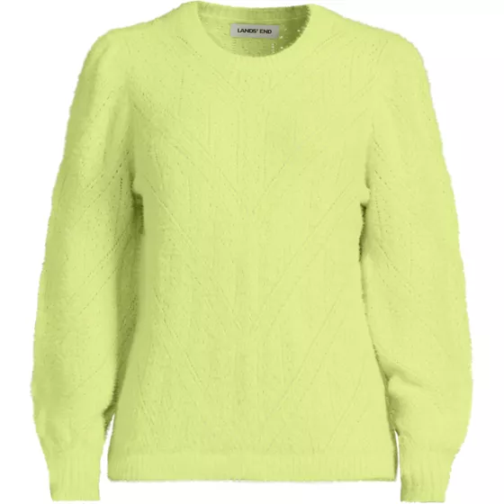 Women's Eyelash Fuzzy Pointelle Puff Sleeve Sweater - primary