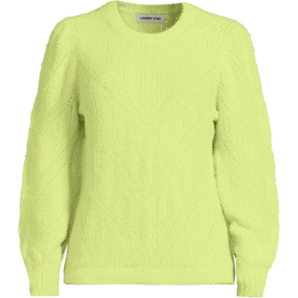 Women's Eyelash Fuzzy Pointelle Puff Sleeve Sweater