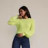 Women's Eyelash Fuzzy Pointelle Puff Sleeve Sweater, Front