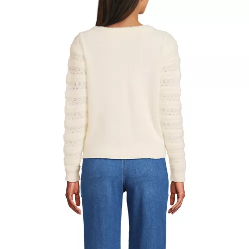 Women's Fuzzy Eyelash Cable Boatneck Sweater, Back