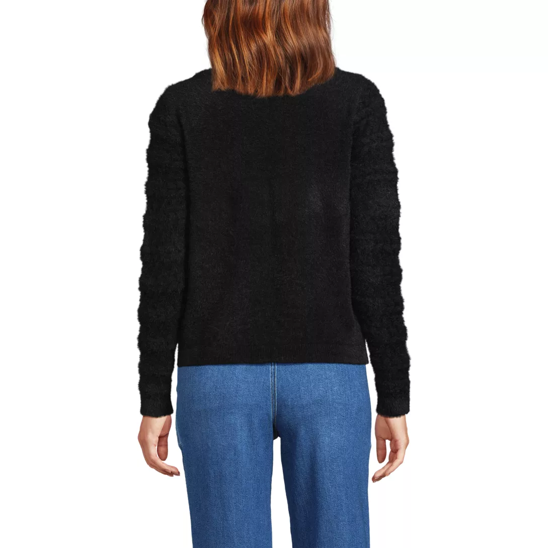 Women's Fuzzy Eyelash Cable Boatneck Sweater