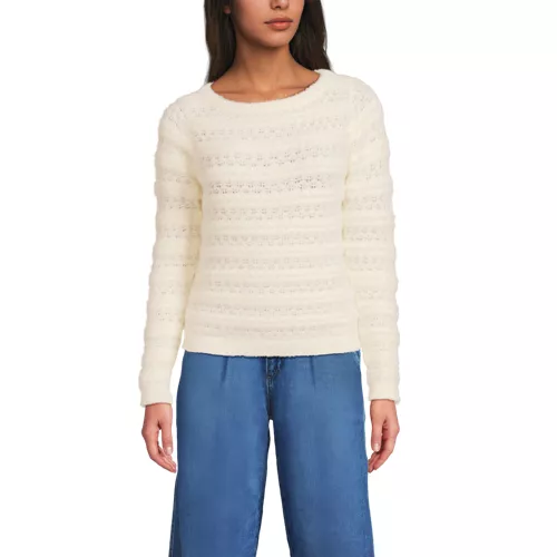 Women's Fuzzy Eyelash Cable Boatneck Sweater, Front