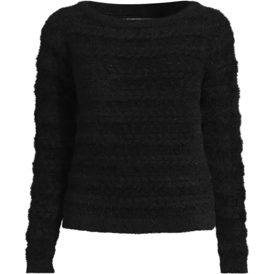 Women's Fuzzy Eyelash Cable Boatneck Sweater - primary