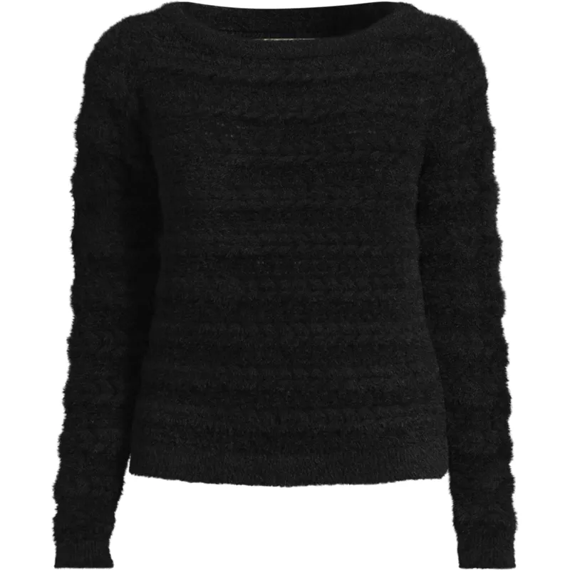 Women's Fuzzy Eyelash Cable Boatneck Sweater, Front