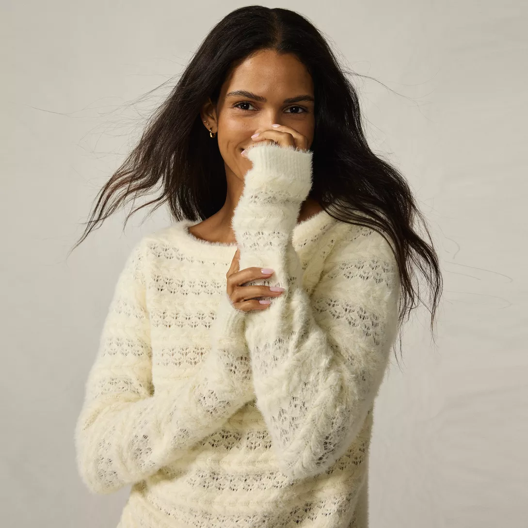 Women's Fuzzy Eyelash Cable Boatneck Sweater