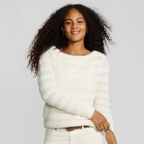 Women's Fuzzy Eyelash Cable Boatneck Sweater - primary