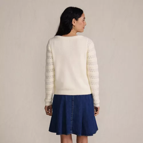 Women's Fuzzy Eyelash Cable Boatneck Sweater, Back