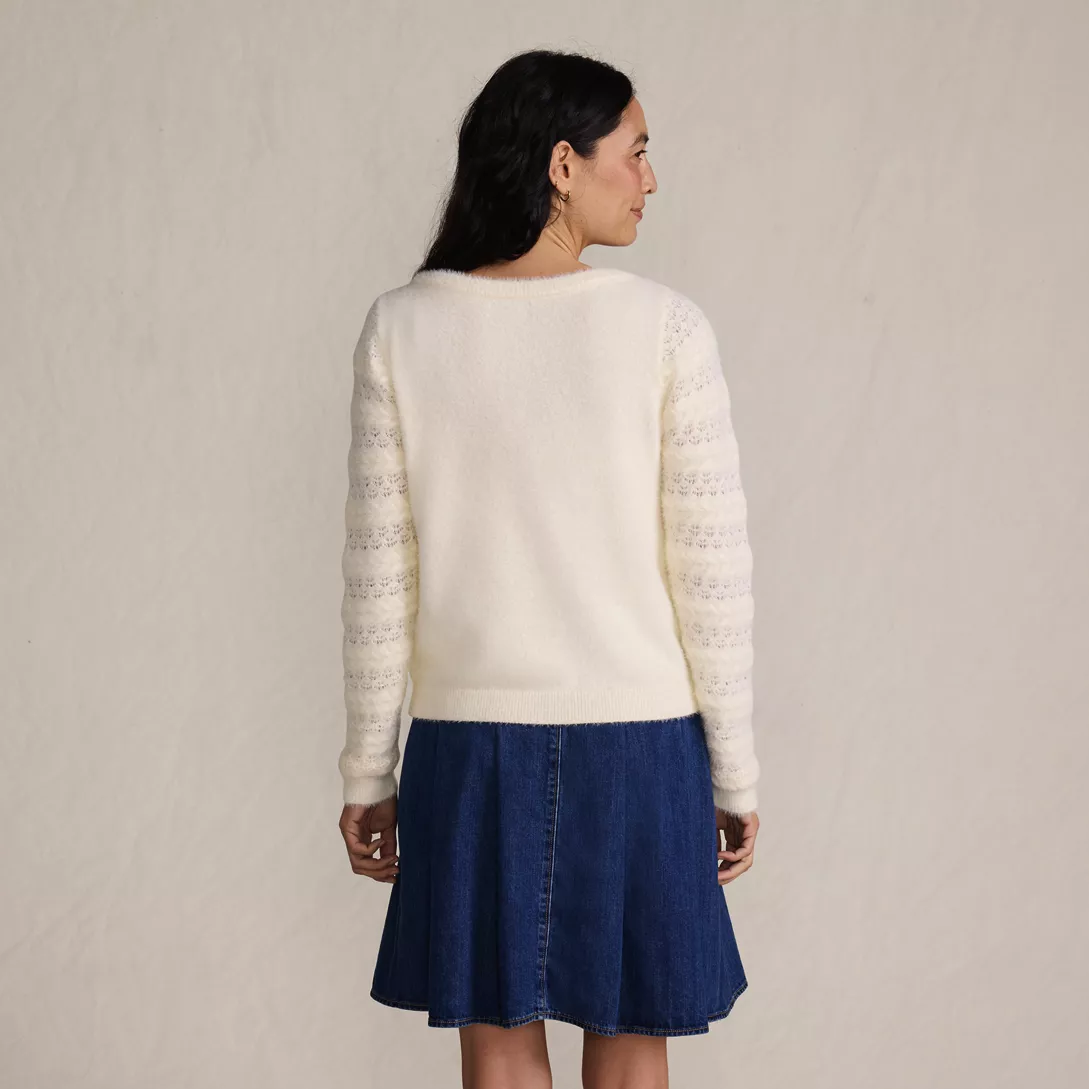 Women's Fuzzy Eyelash Cable Boatneck Sweater