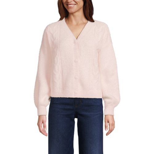 Women's Fuzzy Eyelash Cable Cardigan Sweater, Front