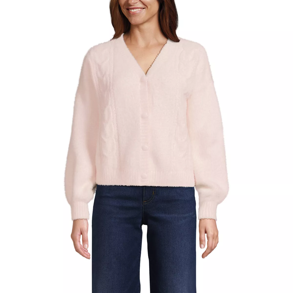 Women's Fuzzy Eyelash Cable Cardigan Sweater