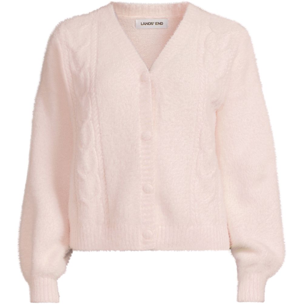 Women's Fuzzy Eyelash Cable Cardigan Sweater | Lands' End
