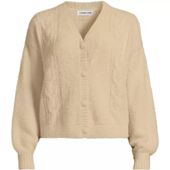Women's Fuzzy Eyelash Cable Cardigan Sweater - primary