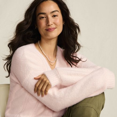 Women's Fuzzy Eyelash Cable Cardigan Sweater, alternative image