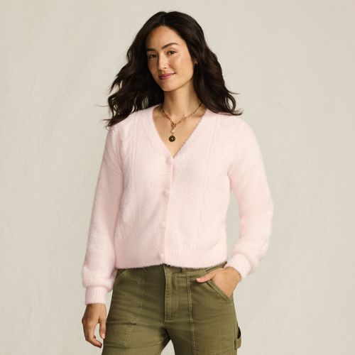 Women's Fuzzy Eyelash Cable Cardigan Sweater, Front