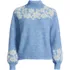 Women's Fuzzy Turtleneck Lantern Sleeve Jacquard Sweater, Front