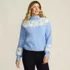 Women's Fuzzy Turtleneck Lantern Sleeve Jacquard Sweater, Front