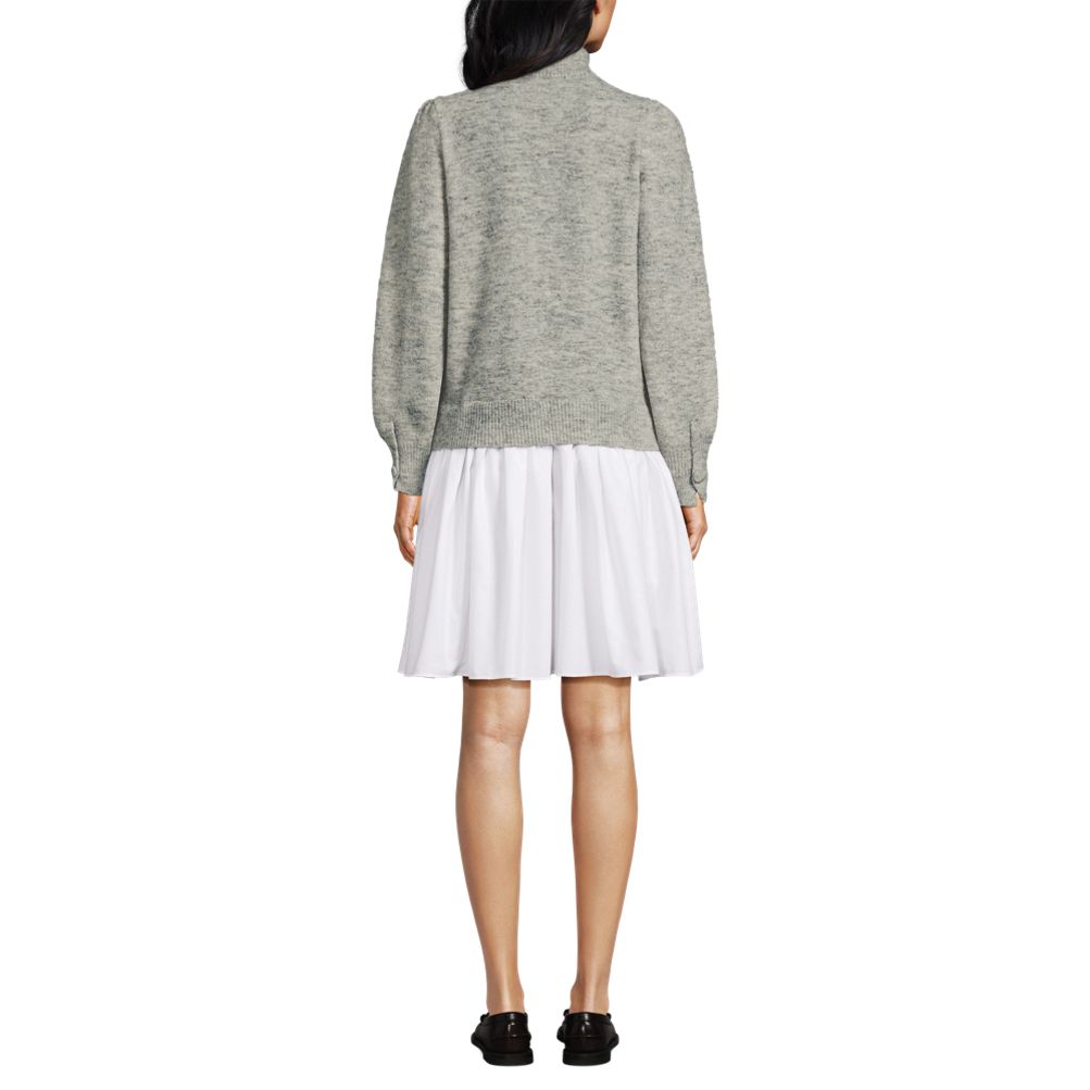 Women's Fuzzy Lantern Sleeve Mock Neck Mini Twofer Dress | Lands' End