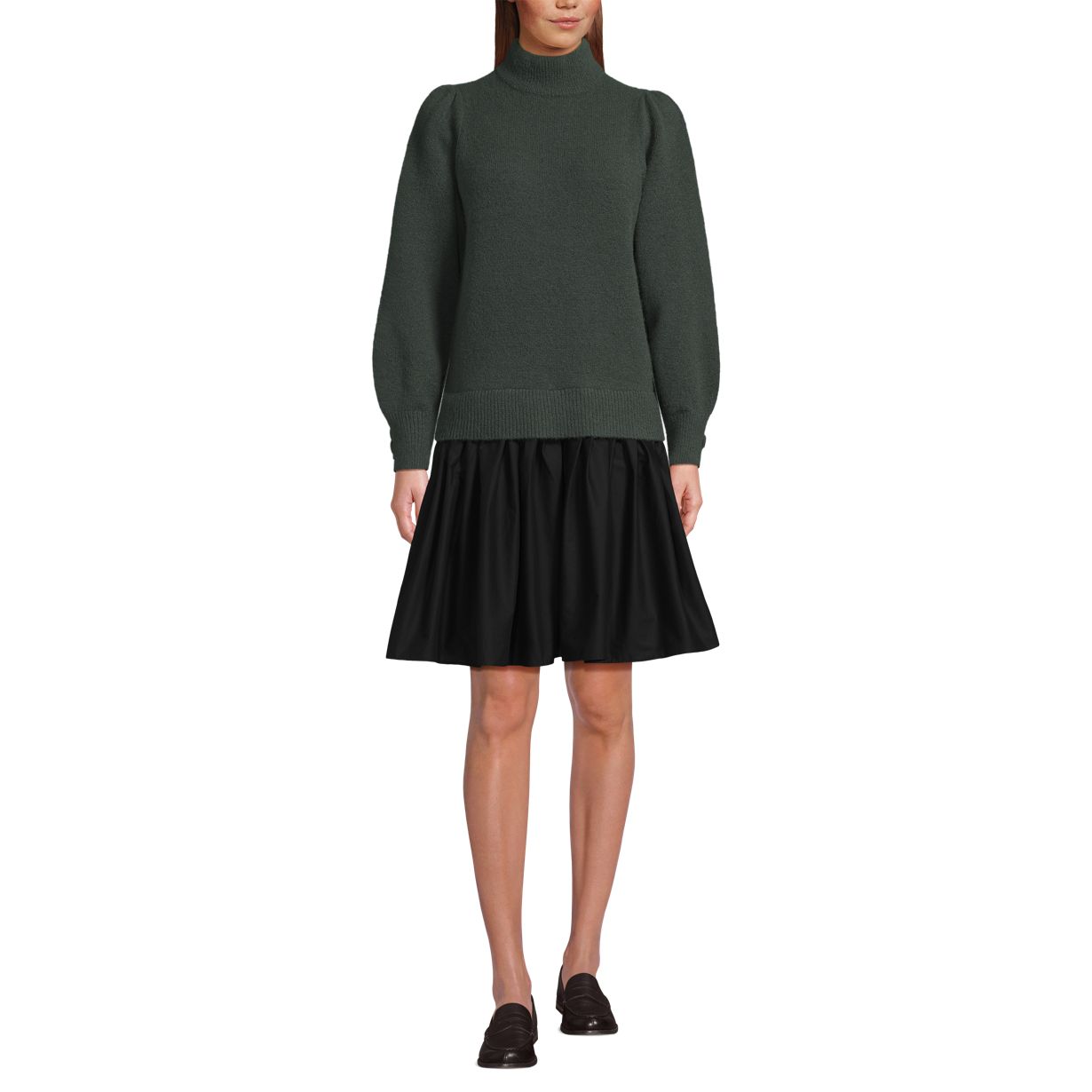 Women's Fuzzy Lantern Sleeve Mock Neck Mini Twofer Dress
