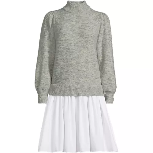 Women's Fuzzy Lantern Sleeve Mock Neck Mini Twofer Dress, Front