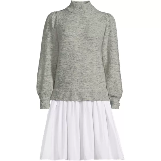 Women's Fuzzy Lantern Sleeve Mock Neck Mini Twofer Dress - primary