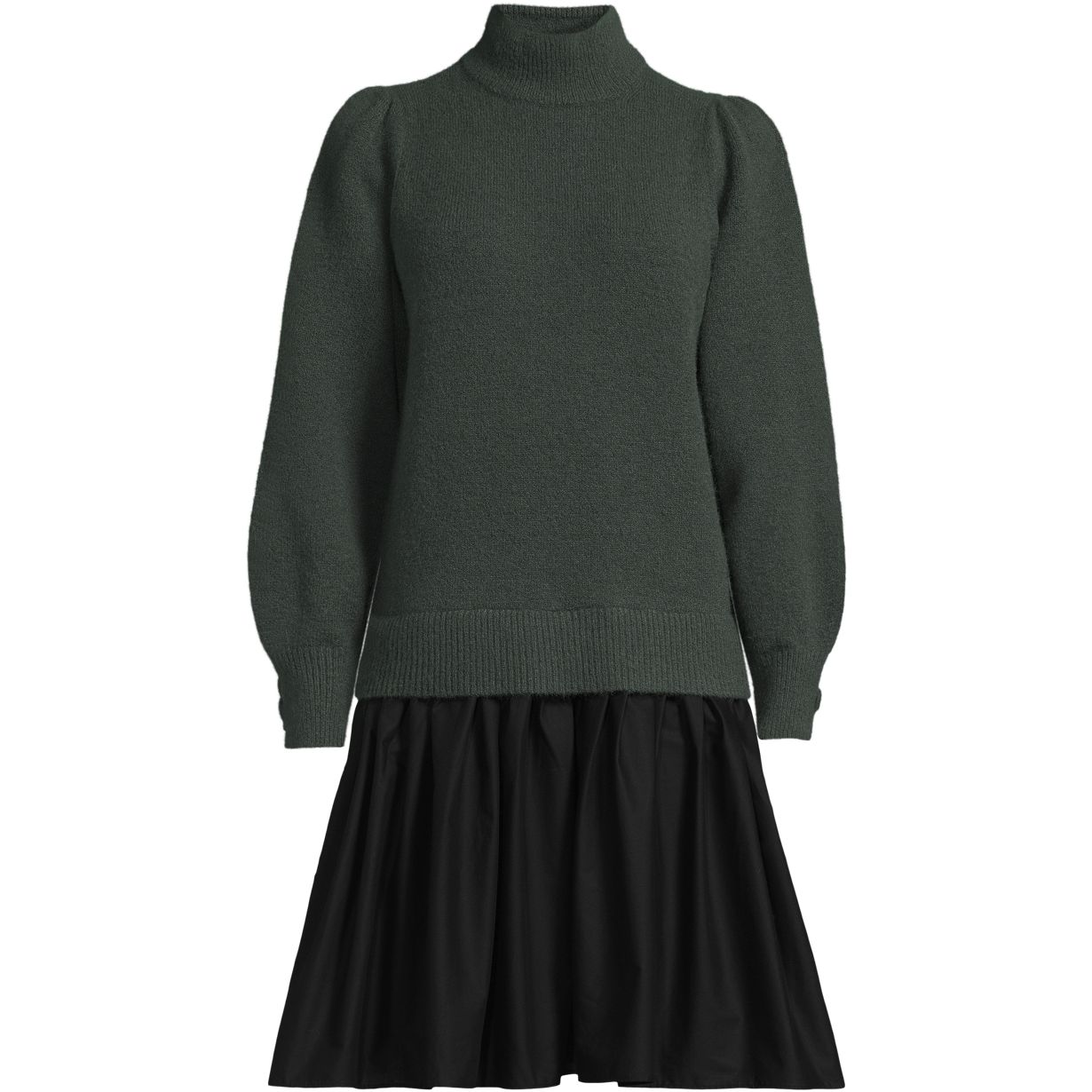 Women's Fuzzy Lantern Sleeve Mock Neck Mini Twofer Dress