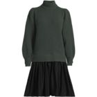 Women's Fuzzy Lantern Sleeve Mock Neck Mini Twofer Dress