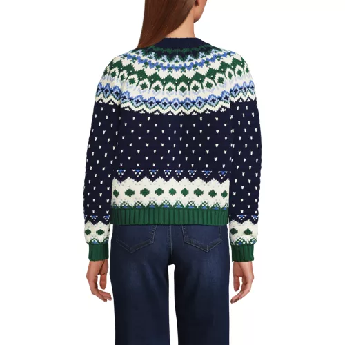Women's Lofty Birdseye Fair Isle Cardigan Sweater, Back
