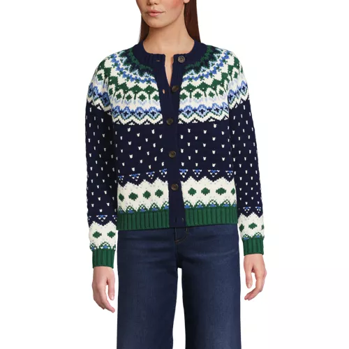 Women's Lofty Birdseye Fair Isle Cardigan Sweater, Front