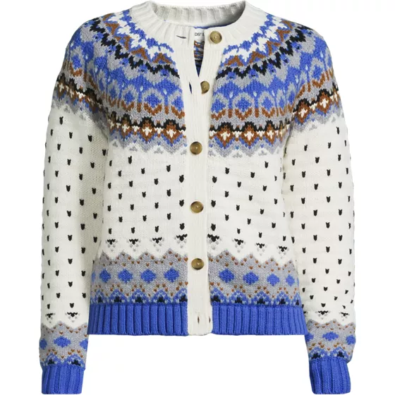 Women's Plus Size Lofty Birdseye Fair Isle Cardigan Sweater - primary