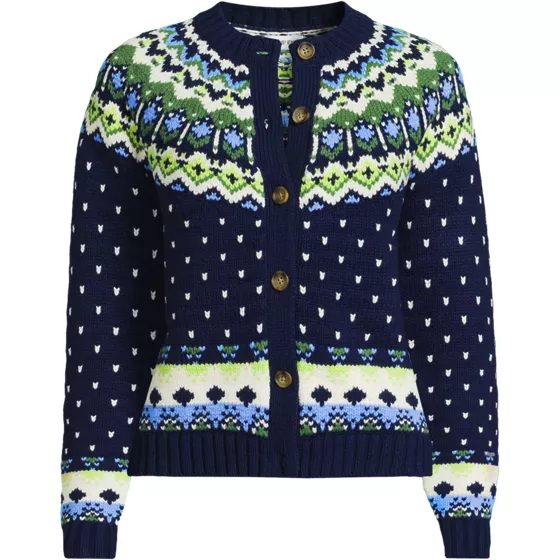 Women's Plus Size Lofty Birdseye Fair Isle Cardigan Sweater - primary